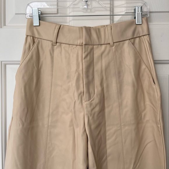 NWOT ZARA Ecru Wide Leg High Waist Vegan Leather Trouser Pant M - Picture 7 of 16